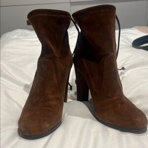 Stuart Weitzman Mitten Rich Brown Suede Heeled Boots